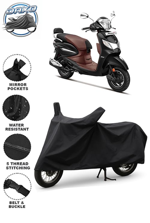 Image of Daxo Waterproof Scooty Cover for Hero Pleasure Plus | All Weather Protection from Rain, Dust, UV Rays & Scratches with Mirror Pockets & Buckle Belt | Pleasure Plus Scooty Cover