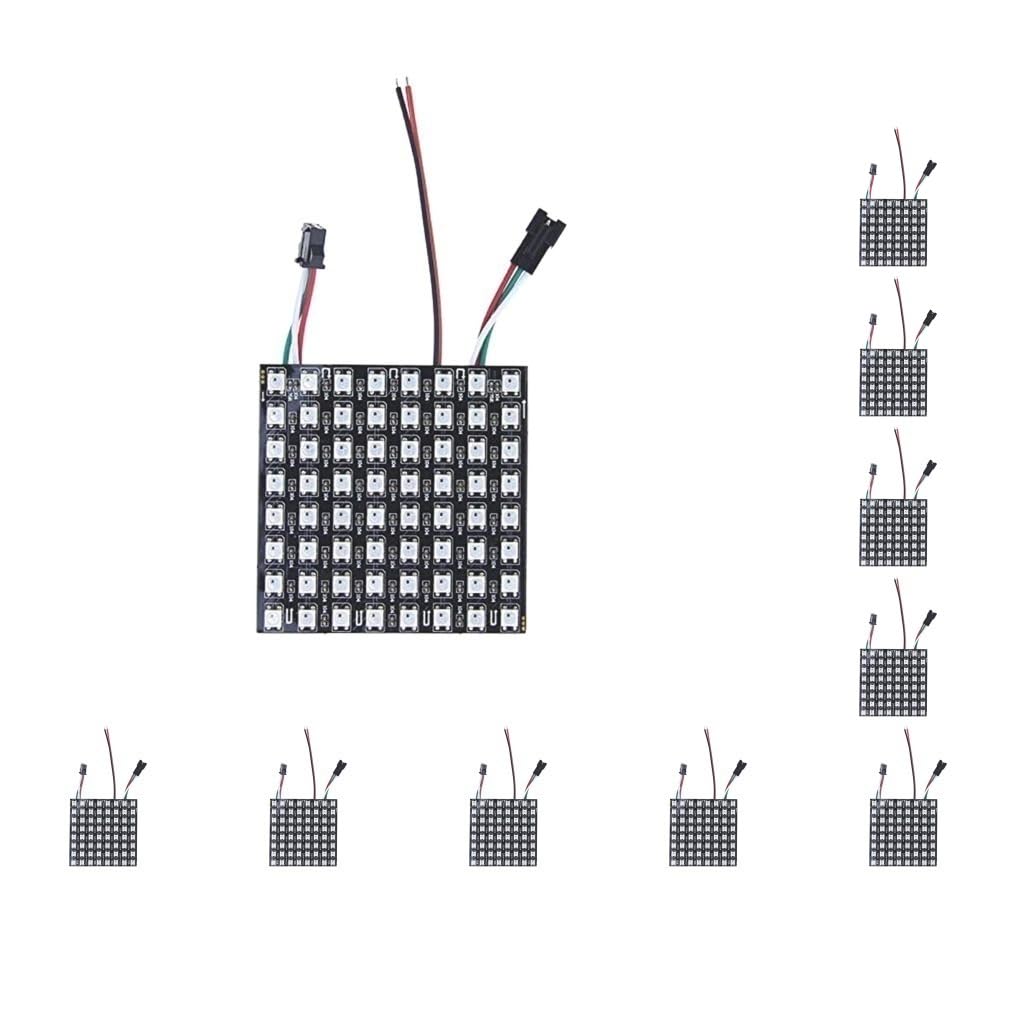 Lot de 10 panneaux matriciels LED Pixels WS2812B RVB pour image numérique et vidéo 8 x 8 cm