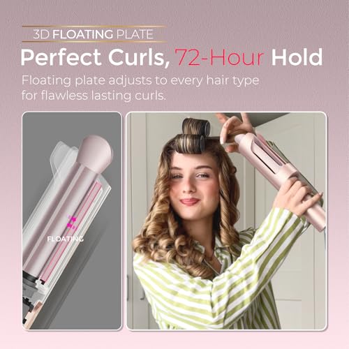 Image of TYMO CurlPro Plus Automatic Rotating Curling Iron - Upgraded Long Barrel Curling Wand for Long Hair, Ceramic Hair Curler for Women, Anti-Scald, Tangle-Free, 600M Ionic, Dual Voltage,Gold Blush, 1 Inch