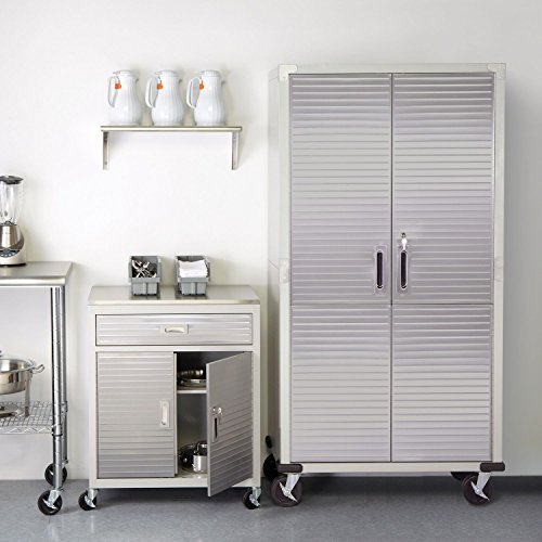 Metal-Storage-Cabinet-4-Shelves-Rolling-Tool-Garage-Warehouse-Studio-Shelving-Stainless-Steel-Locking-File-Doors-House-Deals