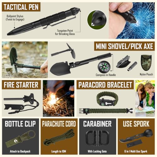 218-Piece Survival Kit Gift for Men & Dad, Bug Out Bag with First Aid Kit, Axe, Lantern & Camping Gear - Image 3