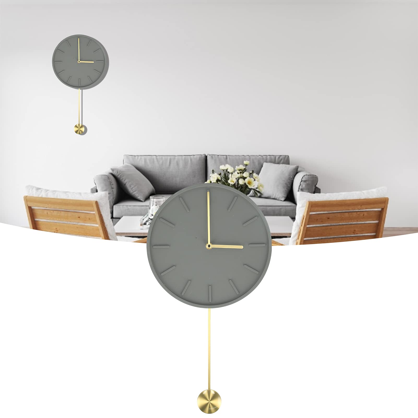 Reloj de Pared Diseño Redondo Moderno con Péndulo Grande para Decoración de Cocina y Cafetería Cemento 27.5x27.5cm