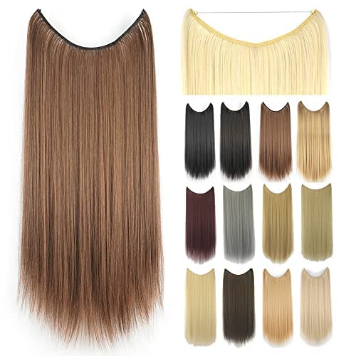 IMISSU Longue Ligne Droite Cheveux Extensions Ligne De Poisson Postiche Synthétique Invisible Secret Fil Chapeaux Flip Morceau De Cheveux pour Les Femmes (22 Pouces,Brun clair mélangé) Cover