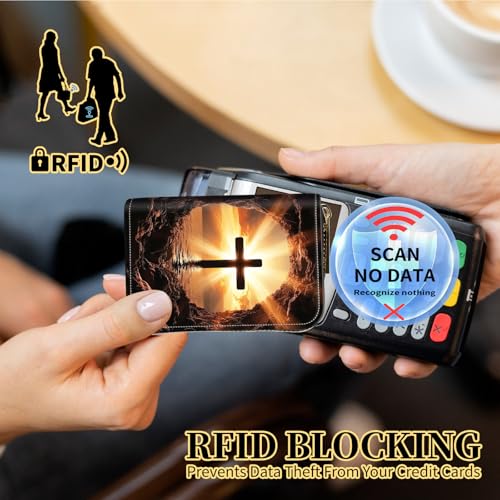 Credit Card Holder with Zipper, Slim RFID Blocking Card Wallet for Women Men Christian Cross Design PU Leather Small Accordion Card Case Wallet, ID Card Organizer, Pocket Business Card Case4