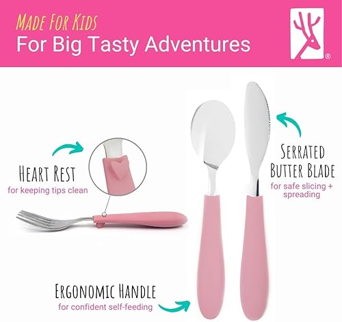 Miniatura 4 de Elk and Friends Cubiertos para niños con mango de silicona Cubiertos seguros para niños Utensilios para niños Juego de cuchara, tenedor +