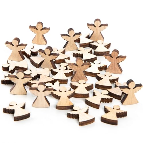 Logbuch-Verlag Décoration Anges à Disperser, Lot de 32: Mini Anges en Bois, confettis déco de Table, Petits Porte-Bonheur, décoration baptême, Communion, Mariage,...