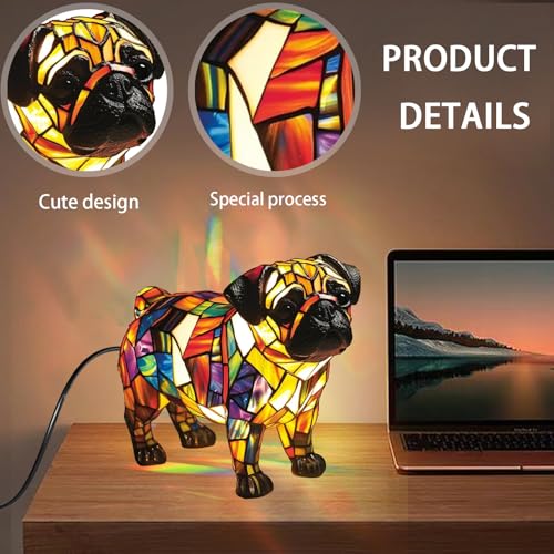 LUKIUP Nachtlicht aus der Hunde-Serie, Shar-Pei Nachtlicht - Energiesparende Premium Harzlampe mit Buntglas-Effekt Schalterkabel Retro Dekolampe für Schlafzimmer Geschenk für Hundeliebhaber(A)