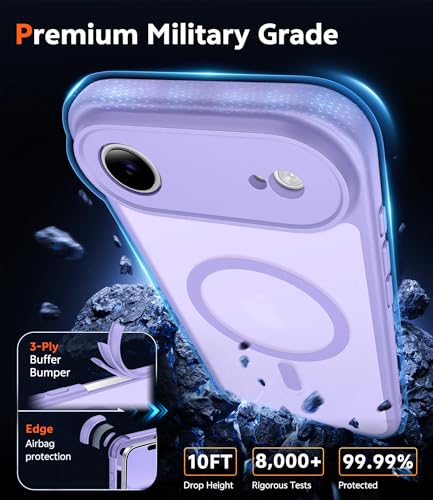 Image of FNTCASE for iPhone Air Case Matte: Magnetic Phone Cases with Screen Protector Drop Proof Compatible with Magsafe Slim Anti Yellowing Rugged Shockproof Protective Translucent Cell Cover (C-Purple)
