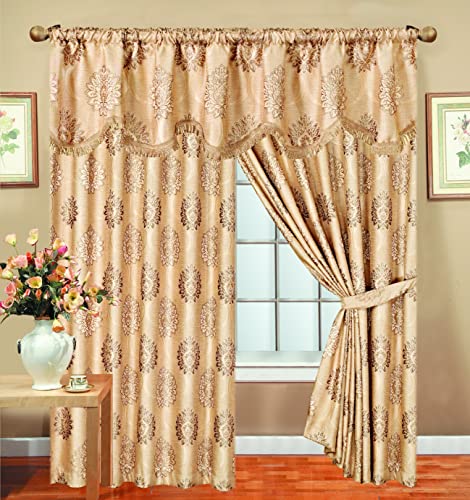 PRIME LINENS Jacquard Curtains for Bedroom with Pelmet Fully Lined Heavy Pencil Pleat Curtains With 2 Tie Backs (90″X72″(228cm x 183cm), Malta Coffee)