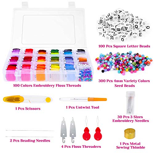 Friendship Bracelet String Kit, Selizo 100 Colors Embroidery Floss Cross Stitch Thread Supplies Kit With Organizer Storage Box, 39 Pcs Tools And 400 Beads For Embroidery Friendship Bracelet #TOP2