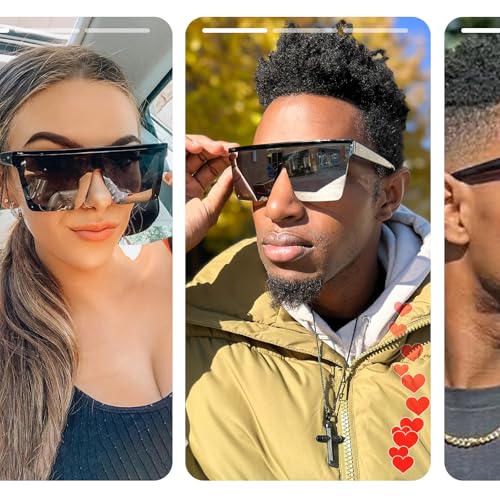 Image of FEISEDY Oversized Square Trendy Sunglasses Womens Mens Futuristic Flat Top Visor Shades UV400 B2470