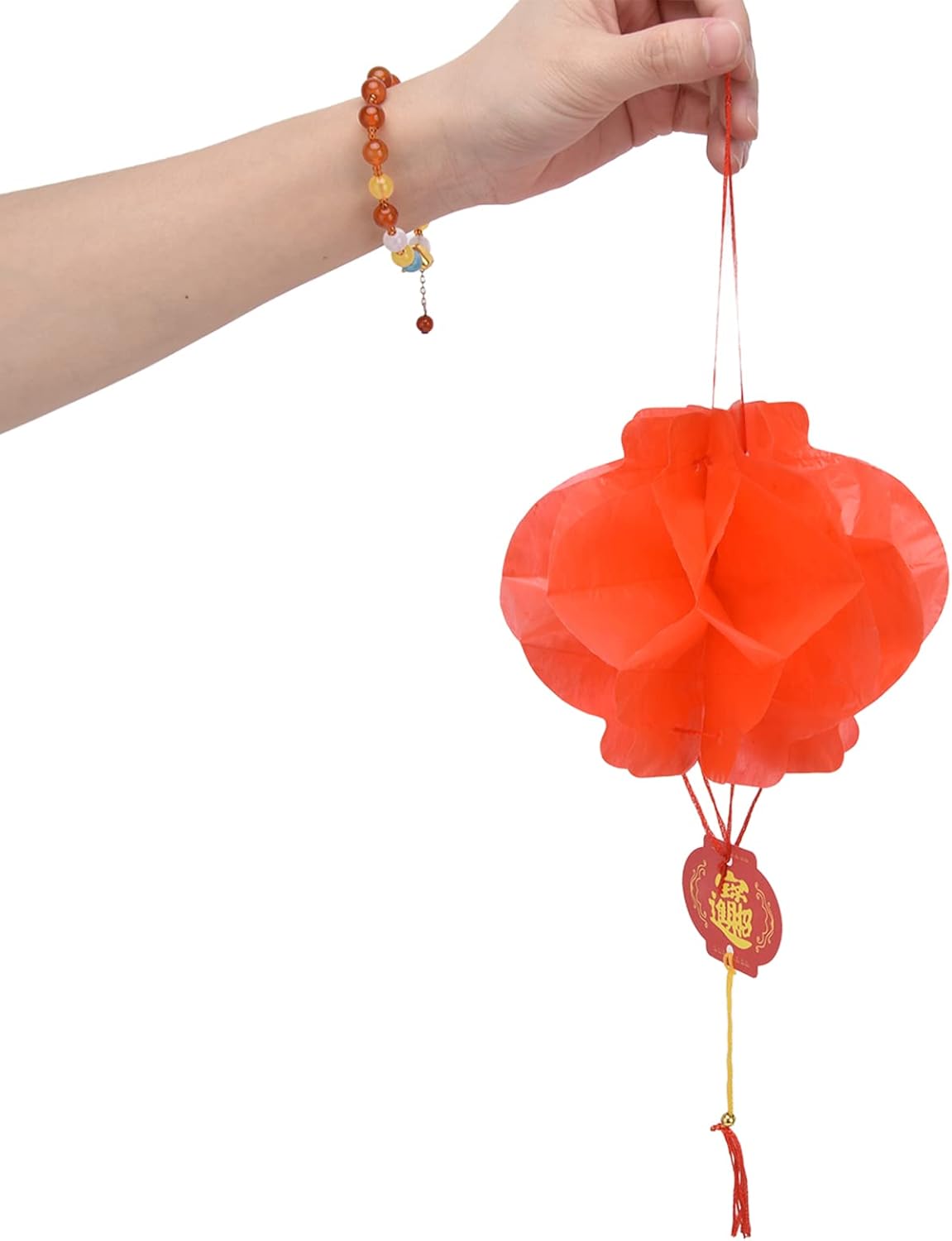 Generic 20Pcs Red Paper Lanterns, Beehive Shape Foldable Hanging Ornaments with Pendant Tassels, for New Year Festival Wedding Christmas Party Decoration