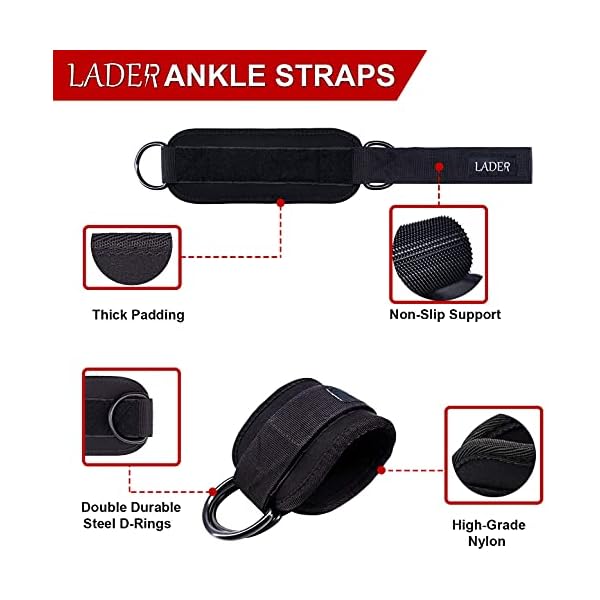 LADER Cable Machine Attachments LAT Pulldown Accessories - V-Shaped Handle + Triceps Rope Pull Down Attachment + Exercise Handles + Ankle Straps + Carabiner Clips for Home Gym Workout