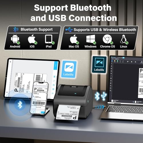 Image of ARVOX D450BT 4 Inch Bluetooth + USB Direct 4x6 inch Shipping Label Printer |Adjustable Label Size| 203DPI Resolution 152mm /s Compatible with Windows,Mac,Linux Chrome OS | 2 Year Warranty