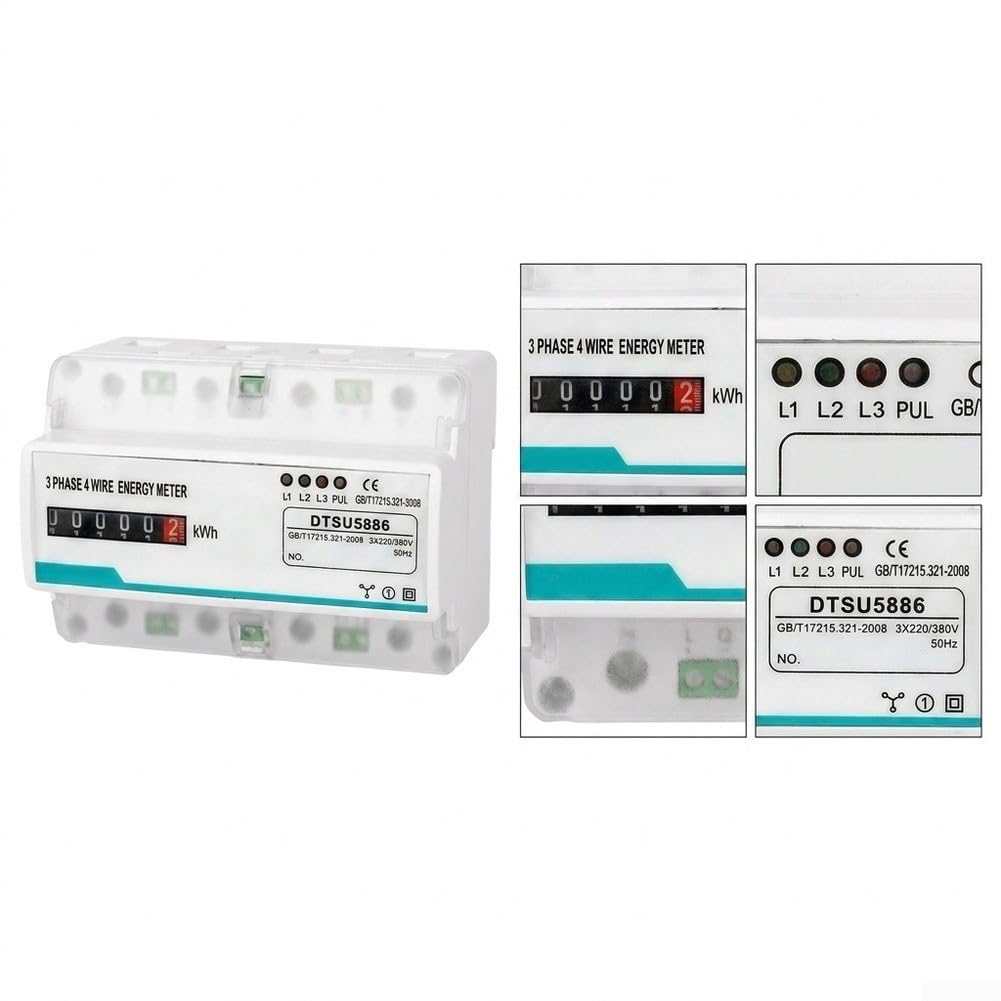 Contador trifásico de 4 conductores 100 A 220/380 V clase 1.0 | Clase de precisión 1.0, indicador de contador de rodillos, ABS ignífugo, medición bidireccional, montaje en carril de 35 mm