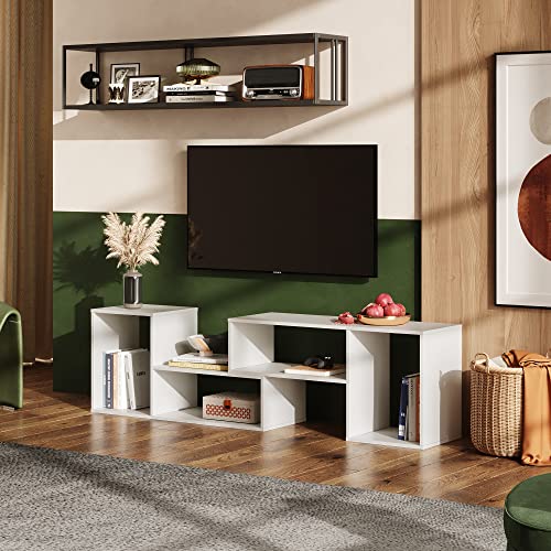 Devaise Console Tv Stand For 45 50 Inch Tv, Modern Entertainment Center Media Stand, Tv Table Storage Bookcase Shelf For Living Room, White #TOP1