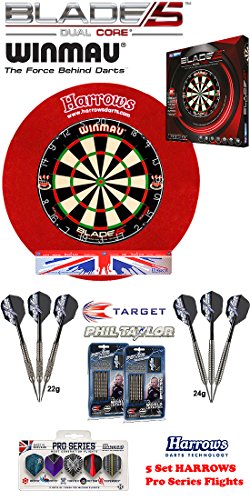 Blade 5 Dual Core + H. Surround red + 2 Set Phil Taylor Darts + Abwurflinie + 5er Set Flights