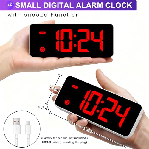Image of HODIK Alarm Clock for Kids Bedrooms Small Digital Clock (RED) | 4 Dimmable Backlight, 3 Adjustable Volumes with Snooze