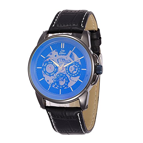 Preisvergleich Produktbild SHENHUA Fashion Herren beschichtet Glas Auto Mechanische Lederband Casual Stil Armbanduhr