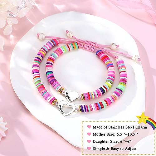 Image of First Day of Kindergarten /Pre K /School Mother Daughter Bracelets Matching Heart Wish Bracelet Set for 2 Gifts