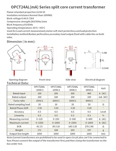 Transformateur de courant ouvrable OPCT24AL 200A 50mA pour un suivi de consommation sans coupure