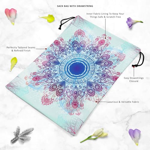 Image of ArtzFolio Ethnic Blue Ornament | Reusable Sack Bag | Bag for Gym, Storage, Vegetable & Travel