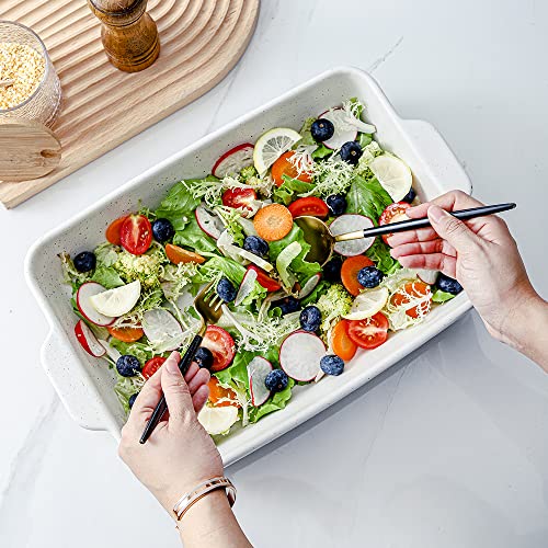 Hvh Large Casserole Dish, 9X13 Baking Dish For Oven, Ceramic Lasagne Pan Deep, Lasagna Baking Dishes For Casseroles 13 X 9, Ceramic Bakeware, 9X13 Baking Pan For Oven, Farmhouse Style (White) #TOP1