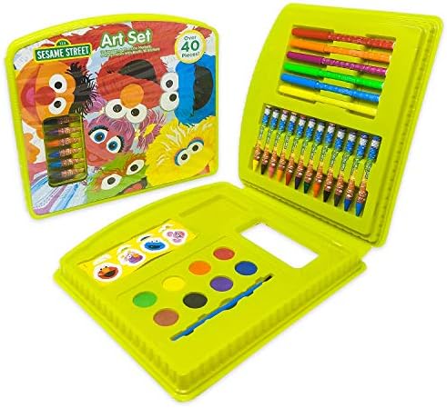 Sesame Street 43-Piece Art Case | Includes Markers, Crayons, Stickers, and Watercolors | Non-Toxic and Washable | Gift for Kids Ages 3+