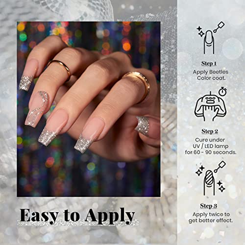 Image of Reflective silver glitter gel polish adds a shimmer finish for nail art; cure under UV /LED lamp.
