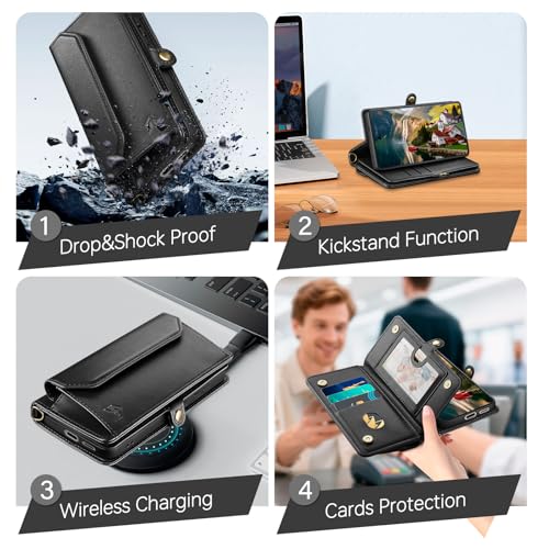 DJBull for Samsung Galaxy S25 Ultra Wallet Case with Card Holder, Shoulder and Wristlet Straps, Soft PU Leather, Magnetic Snap, Flip Phone Case for Women Men for Samsung S25 Ultra Black - image 6