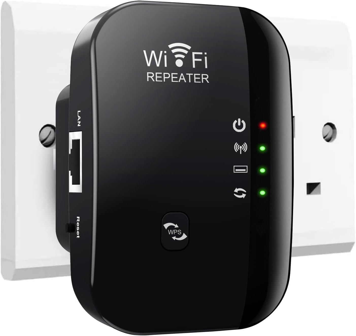 Yakiter WiFi Extender, Signal Booster Up to 5000 sq. ft and 50+ Devices, The Newest Generation, Wireless Internet Repeater, Long Range Amplifier with Ethernet Port, 1-Key Setup-1 (black, L)