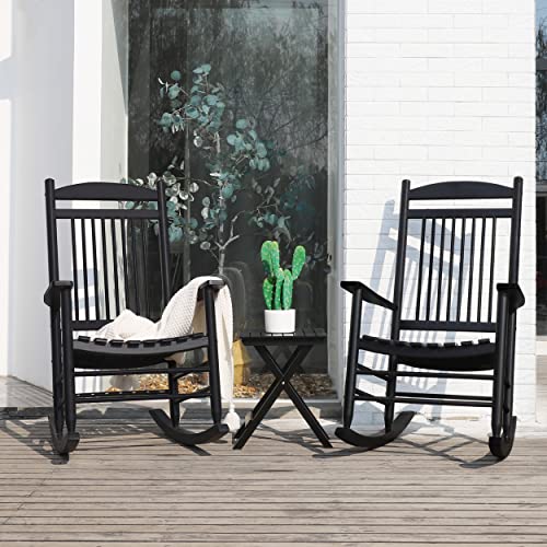 VEIKOU Set of 3 Outdoor Rocking Chair with Side Table,275Lbs Weight Capacity,Wooden Rocking Chair for Porch, Backyard, Indoor, Black - Thumbnail 4
