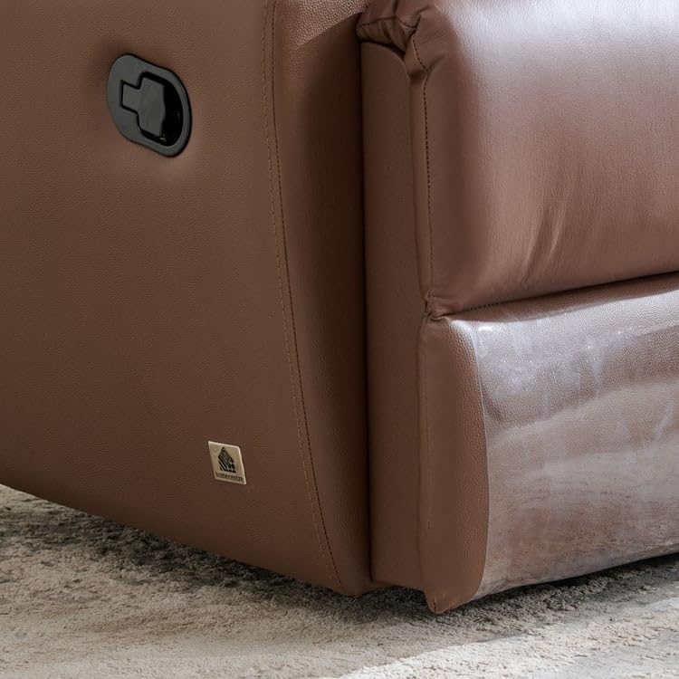 Image of Home Centre | Torino Half Leather 2-Seater Recliner Set | Recliner Sofa for Living Room | Solid Wood | Brown | 2 Year Warranty