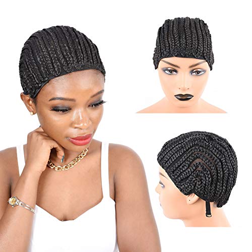Braided Wig Caps Breathable Adjustable Straps Crochet Cornrows Wig Caps with 3 Combs for Making Wigs Durable Stable Black Easier Sew in Weaving for Making Wig Cap (2 Pipces)