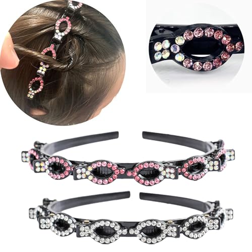 SSyang 2 PCS Hair Hoop Double Bangs Hairstyle Hairpin,Hairpin Headbands Japanese and Korean Hair Band,Women's and Girls' Headwear Everyday Use Hair Accessories(White+Gradient Pink) - Image 3