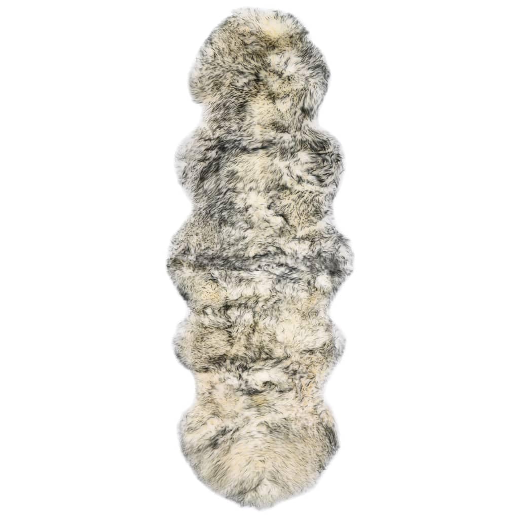 Tapis en Peau de Mouton véritable 60 x 180 cm Mélange de Gris foncé pour Salon Chambre intérieur cocooning et décoration chaleureuse