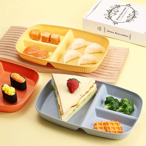 Image of Unbreakable Wheat Straw Dinnerware Microwave and Dishwasher Safe Bpa Free and Healthy Plates for Steak, Pasta, Sushi, Side Dish, Fruit, Appetizer, Cake, Dessert, Salad (Random, Pack of 4)
