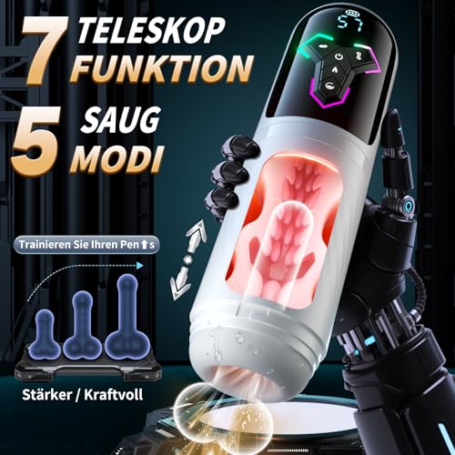 Elektrischer Sex Spielzeug für die Männer Masturbator, KI-Interaktion Masturbieren für Männer 10 Vibrations & 7 Teleskopfunktion & 5 Saugmodi, Taschenmuschi Sexspielzeug Masturbatoren, APP Sex Toys