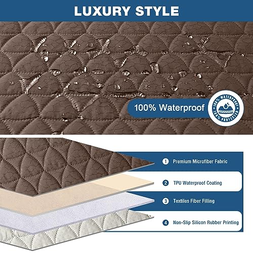 Image of TAOCOCO 100% Waterproof Recliner Chair Covers, Non Slip Recliner Covers that Stay in Place, One-Piece Washable Reclining Chair Cover with Elastic Straps, Brown, Fits 30 inch Seat Width