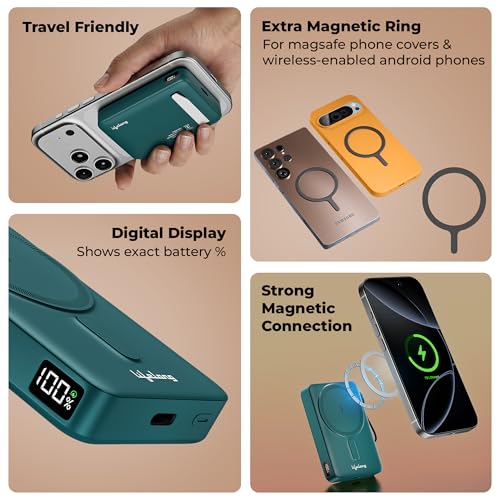 Image of Lifelong Electronics 10000mAh MagSafe Wireless Power Bank | Powerbank for iPhone & Apple AirPods | Works as Mobile Phone Stand | Supports Wired Fast Charging | Has Metal Stand, Battery Display & Cable