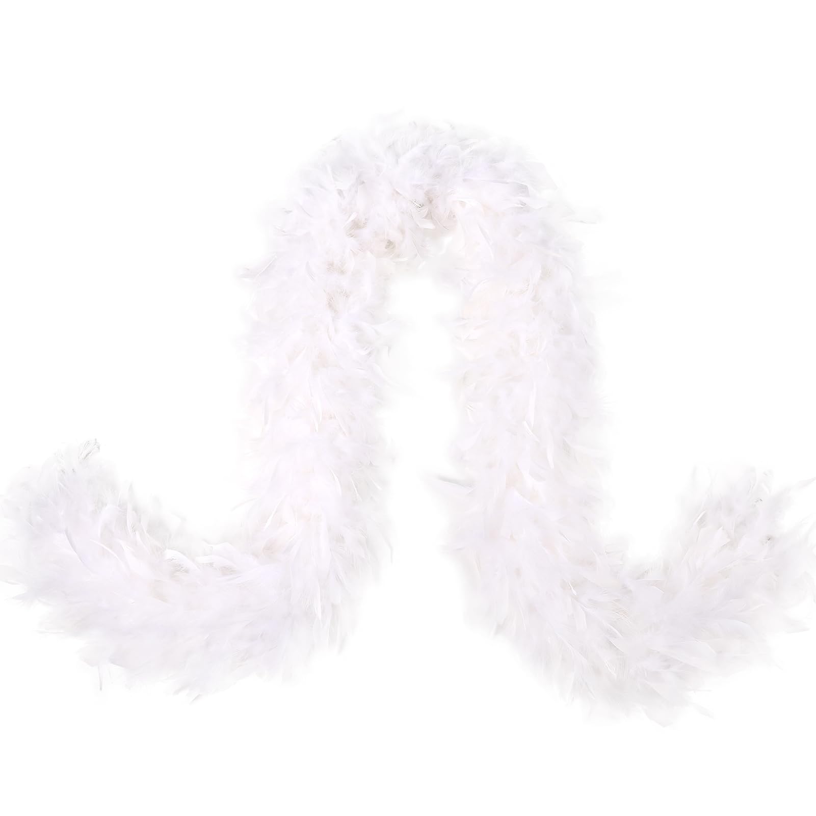 MAOFENG Chandelle Turkey Feather Boa 2 Yards 80g for Halloween Dancing Wedding Party DIY Craft Costume Decoration Feather Boa,White — image 1
