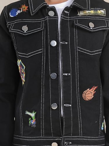 Image of KiddoPanti Boys Denim Jacket | Cotton Poly Blend with Spandex | Washed Denim, Full Sleeve | Button Closure & Front Flap Pockets | Collared Neck