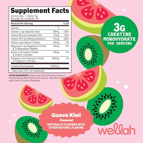 Image of Wellah Creatine + Electrolytes Powder (Guava Kiwi) 30 Servings | Hydration Drink Mix with 3g of Creatine Monohydrate
