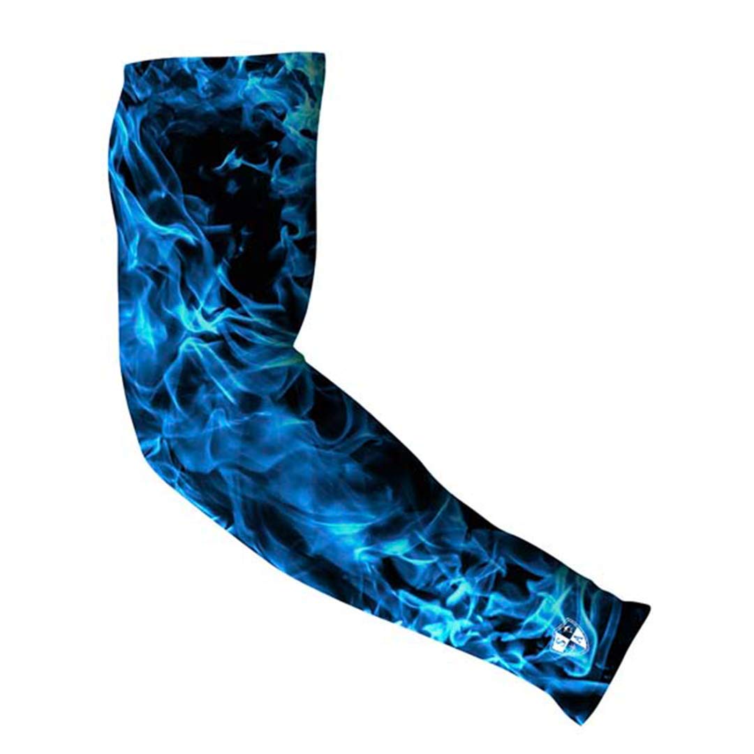 S A Compression Arm Sleeves for Men and Women - UPF 30+ Sun Protection, Moisture Wicking, 4-Way Stretch Arm Sleeves for Work & Sports (Blue Flames, 1 Pack)