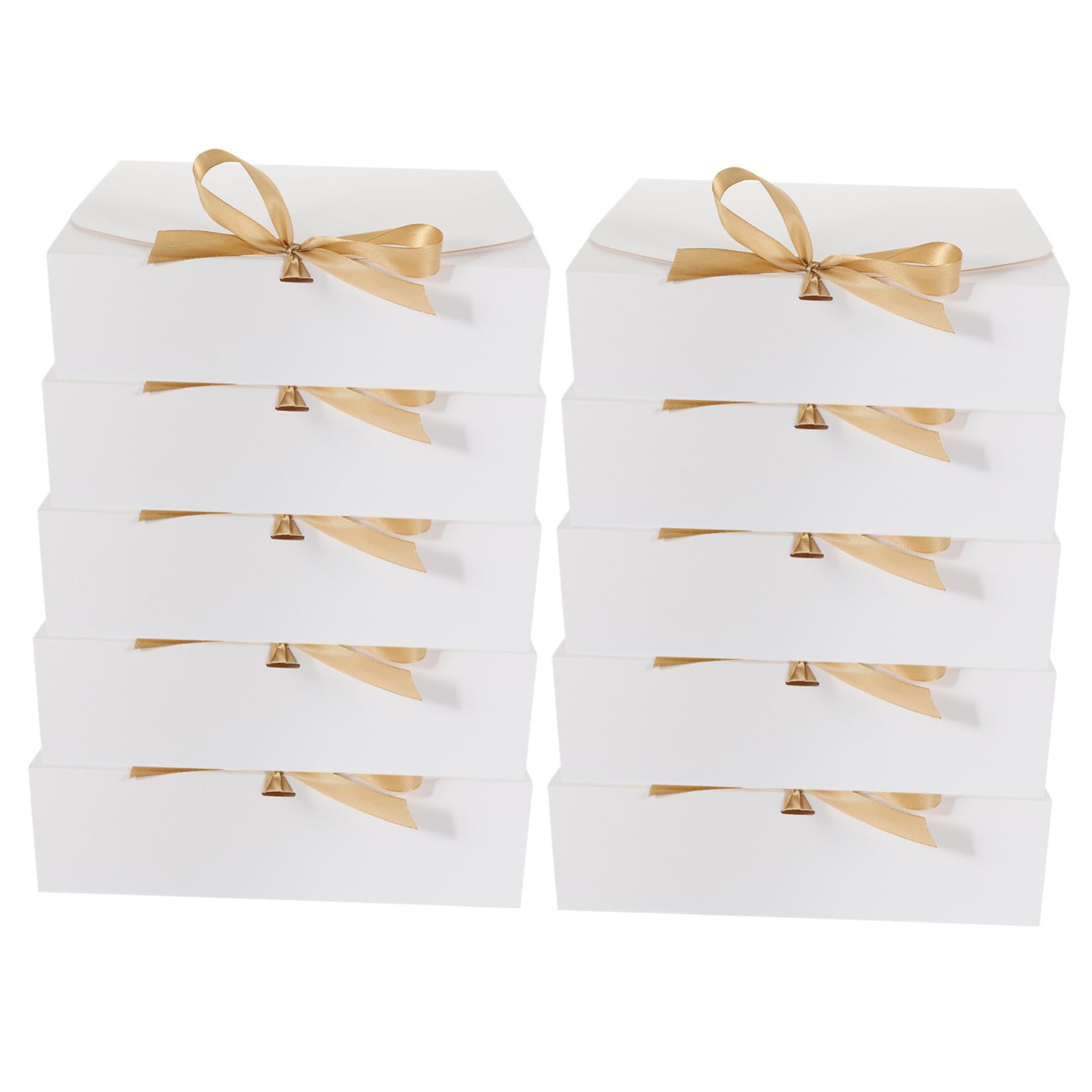 Hoement 10 Stück Weiße Kleine Geschenkbox aus Karton mit Schleife Leichte Faltdeckelbox für Hochzeit Geburtstag und Süßigkeitenverpackung