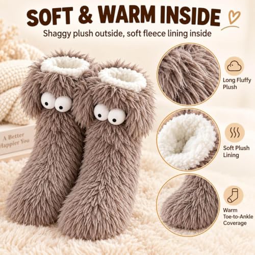 Slipper Socks With Grips For Women Warm Soft Comfortable Brown One Size - image 3