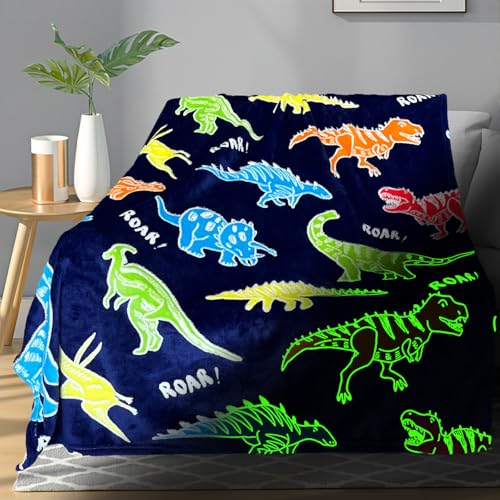 Image of TEHALK Dinosaur Glow in The Dark Blanket for Boys /Girls /Toddler /Baby, Dinosaur Toys for Boy Age 3-12, Cute Funny Kids Throw Blanket for Birthday /Gifts 50 inchx 60 inch