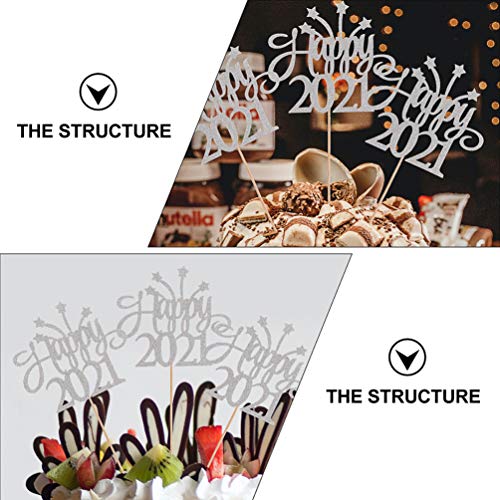 NUOBESTY Topos de cupcake Happy New Year 2021, palitos de sobremesa, decorações de bolo de mesa para