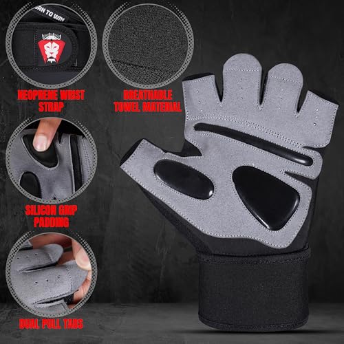 BORN TO WIN Weight Lifting Gym Gloves for Men & Women Wrist Supports, Non-Slip Padded Palm Grip Gloves Gym, Breathable Workout Gloves for Training, Fitness, Exercise, CrossFit, Cycling & Pull-Ups - Image 5
