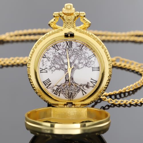 Image of Tiong Pocket Watch Hollow Tree of Life Design Roman Numerals Engraved Bible Verse Quartz Pocket Watch with Chain Custom Pocket Watch Birthday Gifts